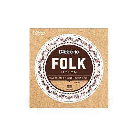 Daddario EJ32C Folk Nylon Guitar Strings Ball End Silver