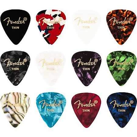 Fender 351 Shape Celluloid Medley Picks Thin 12x