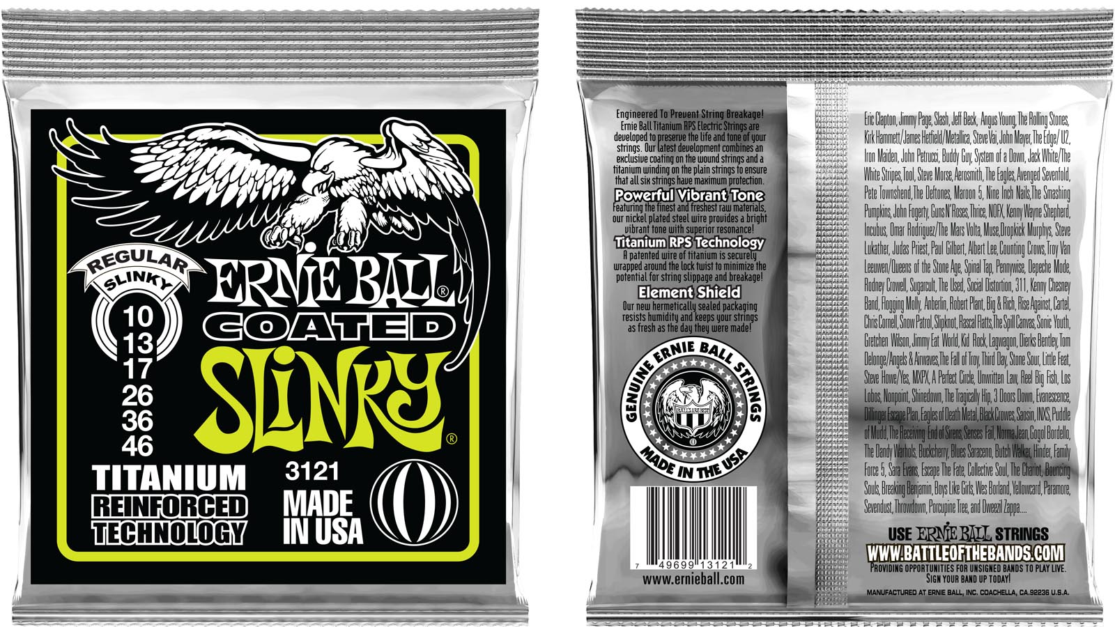 Ernie Ball EB3121 Coated Regular Slinky E-Gitarren Saiten 010-046