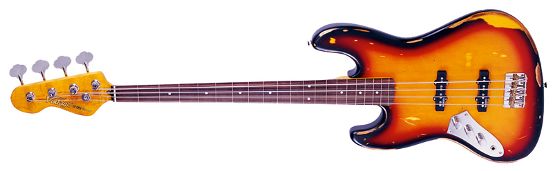 Vintage LV74MRJP E-Bass Lefthand Fretless Sunburst