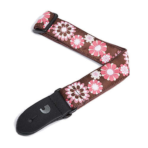 Planet Waves Woven Ukulele Gurt Pink and Brown Flowers